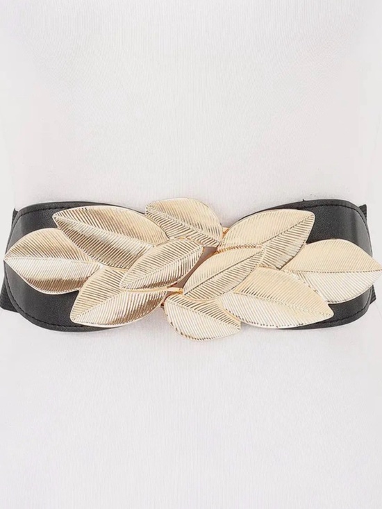 Gold Leaf Metal Black Elastic Belt